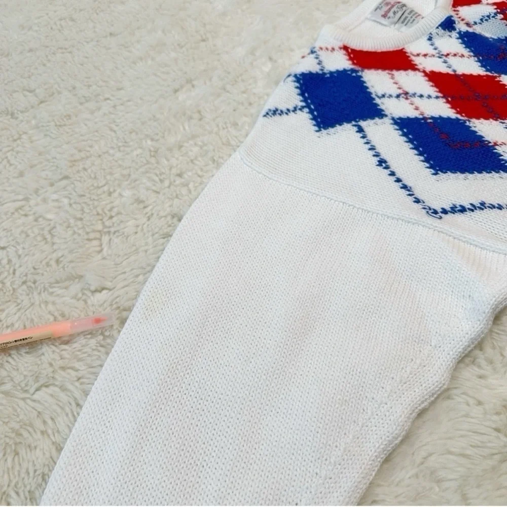 VTG Men White Argyle Cotton Scotland Crewneck Knit Sweater SMALL Classic Country - Picture 8 of 9